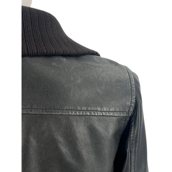 VINTAGE Y2K GAP Black Distressed Leather Bomber Jacket | Grunge Moto Streetwear - Picture 12 of 16